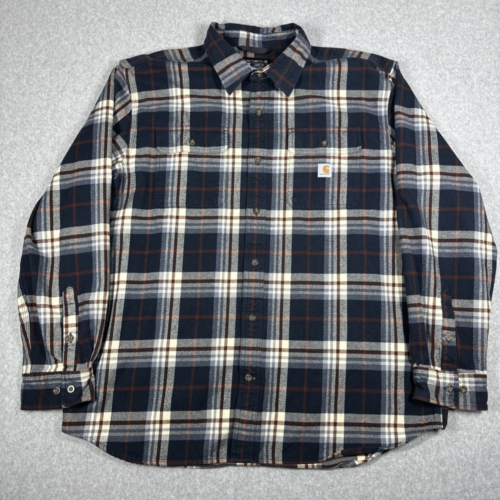 Carhartt Loose Fit Plaid Flannel Shirt Men's XL Heavy Blue Cotton 105078126